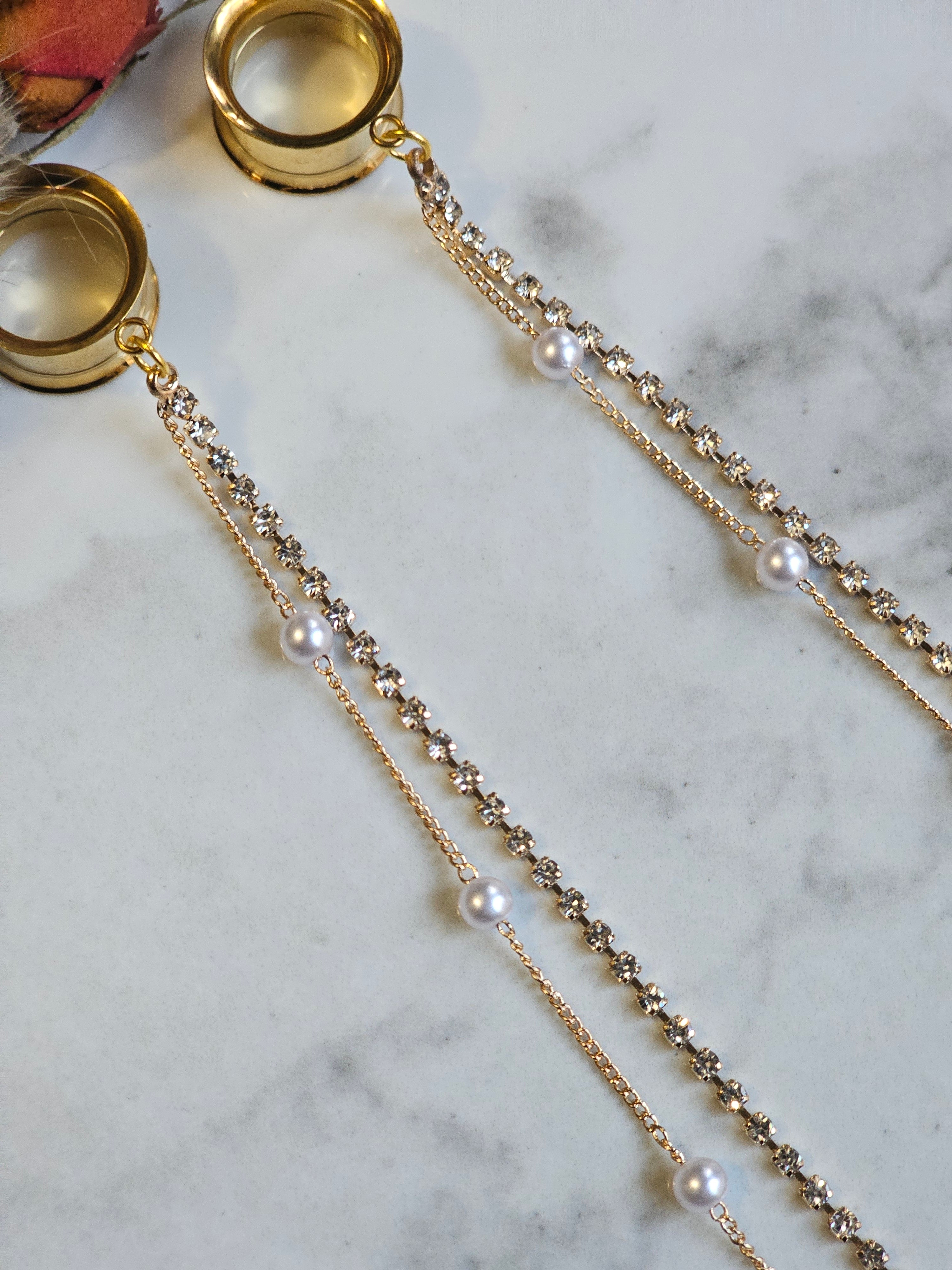 Long pearl tassel dangle gauges