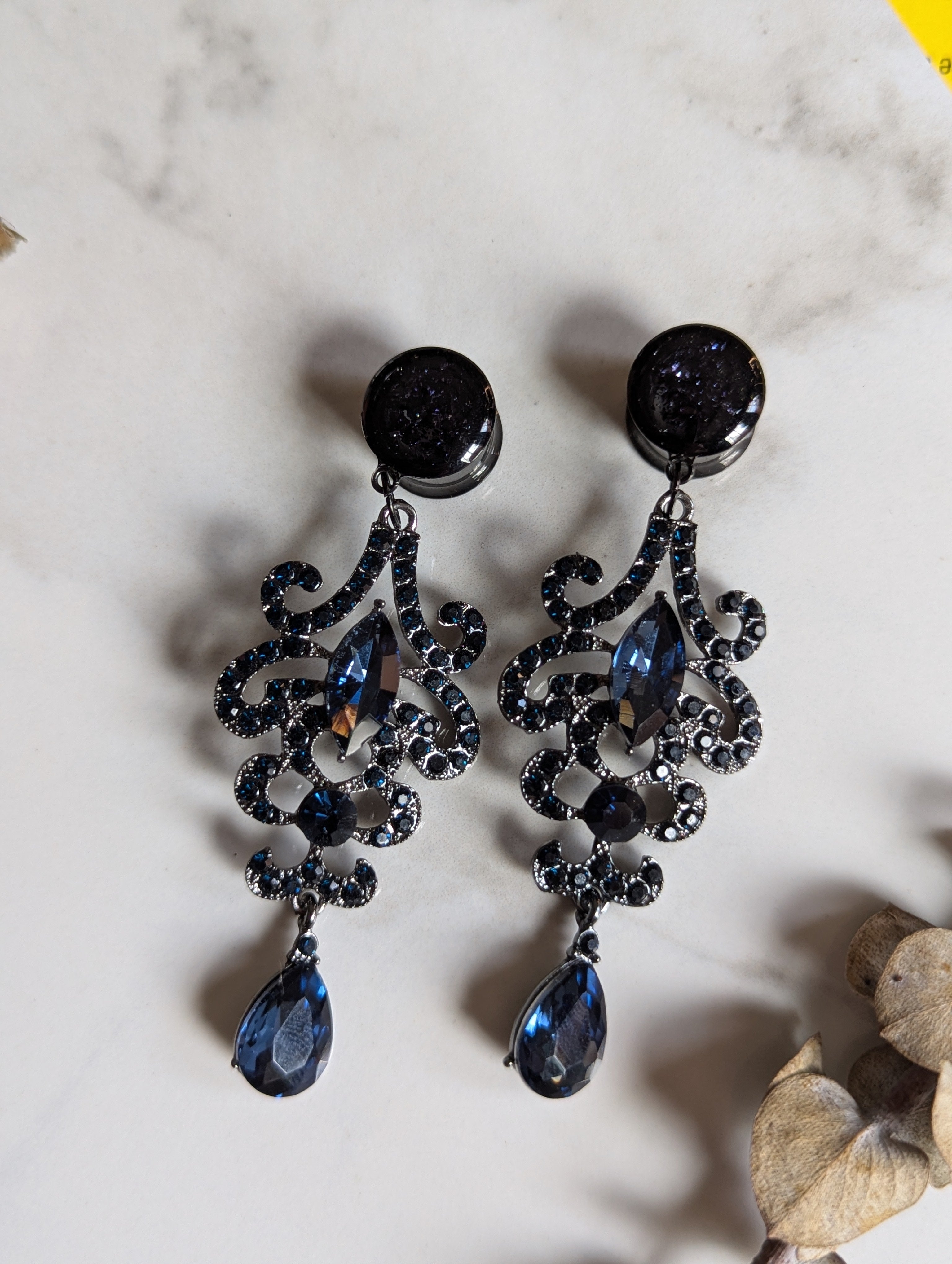 Victorian Blue crystal Bridal Dangle Gauges