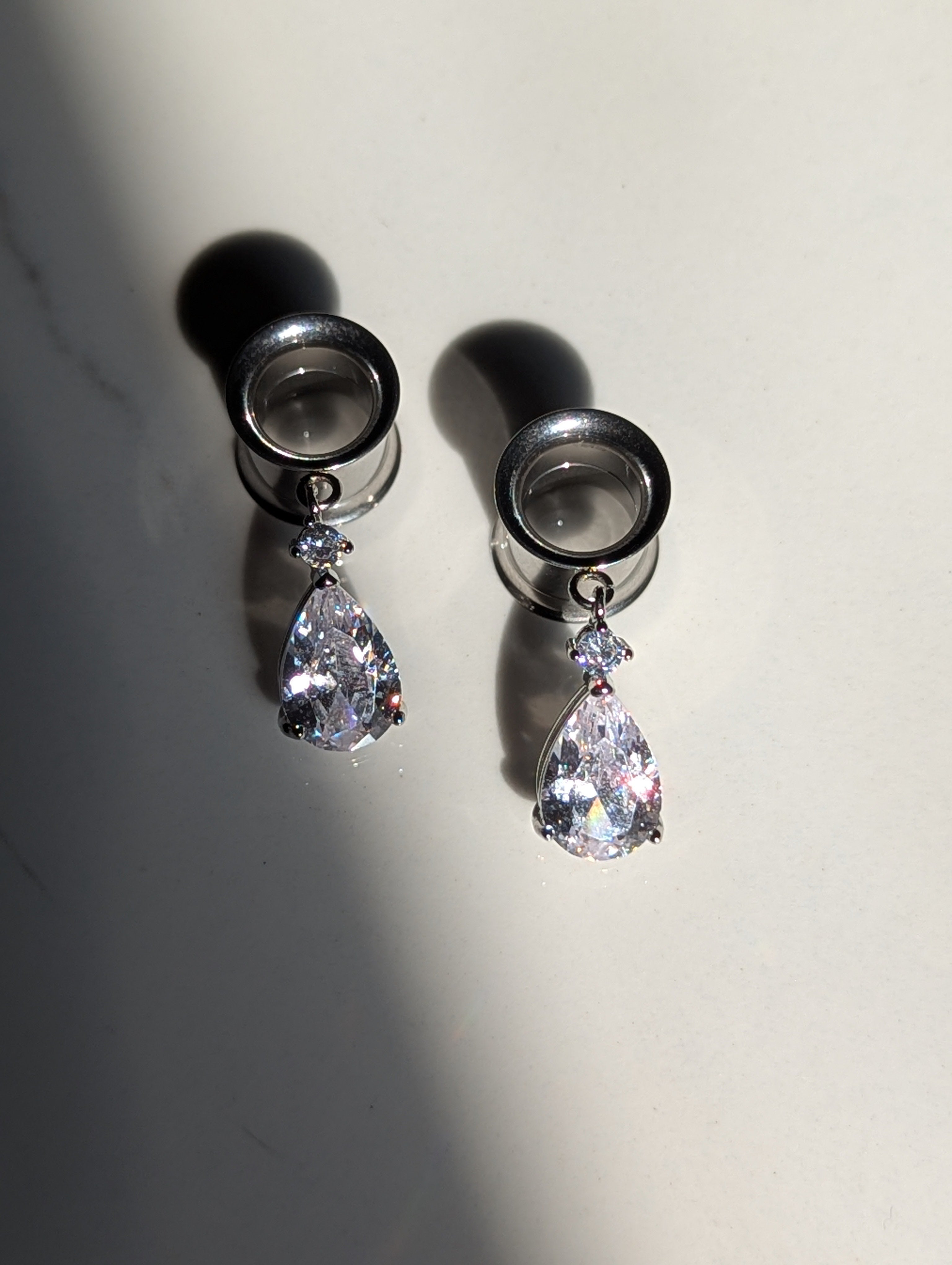 Crystal drop bridal dangle gauges