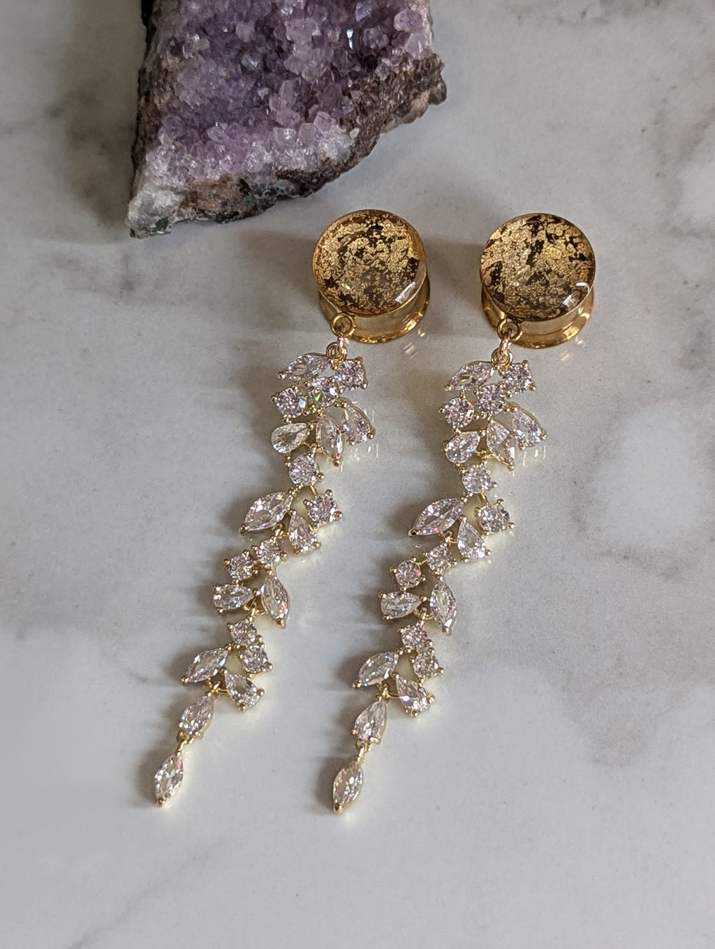 Beautiful Gold Crystal Bridal Dangle Gauges