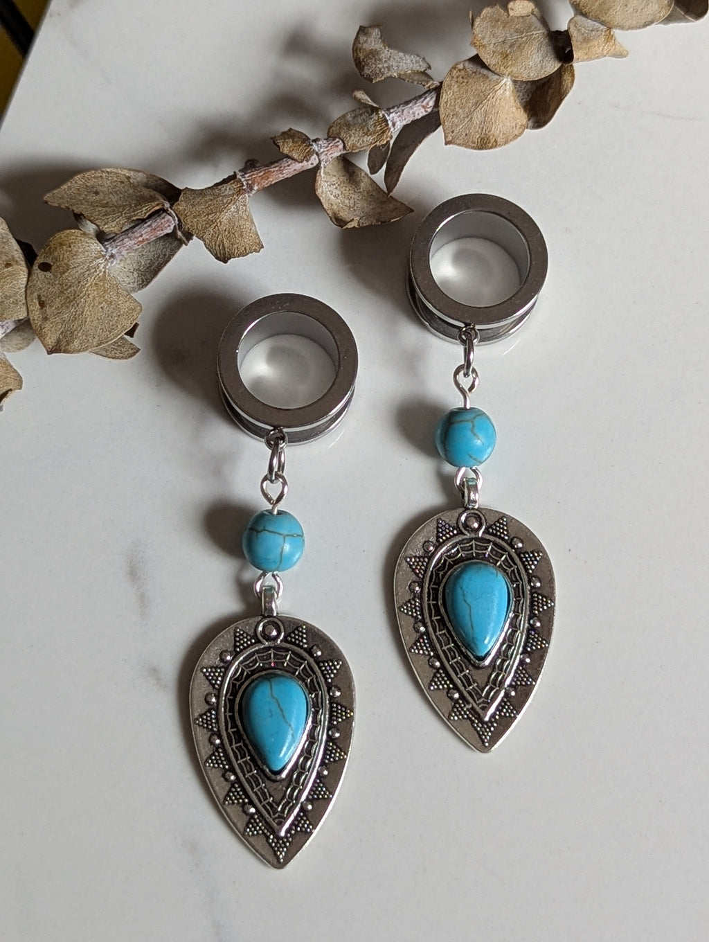 Boho turquoise dangle gauges