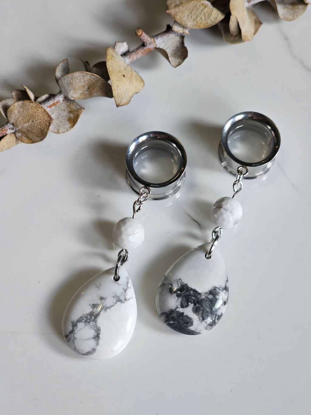 Howlite drop dangle gauges