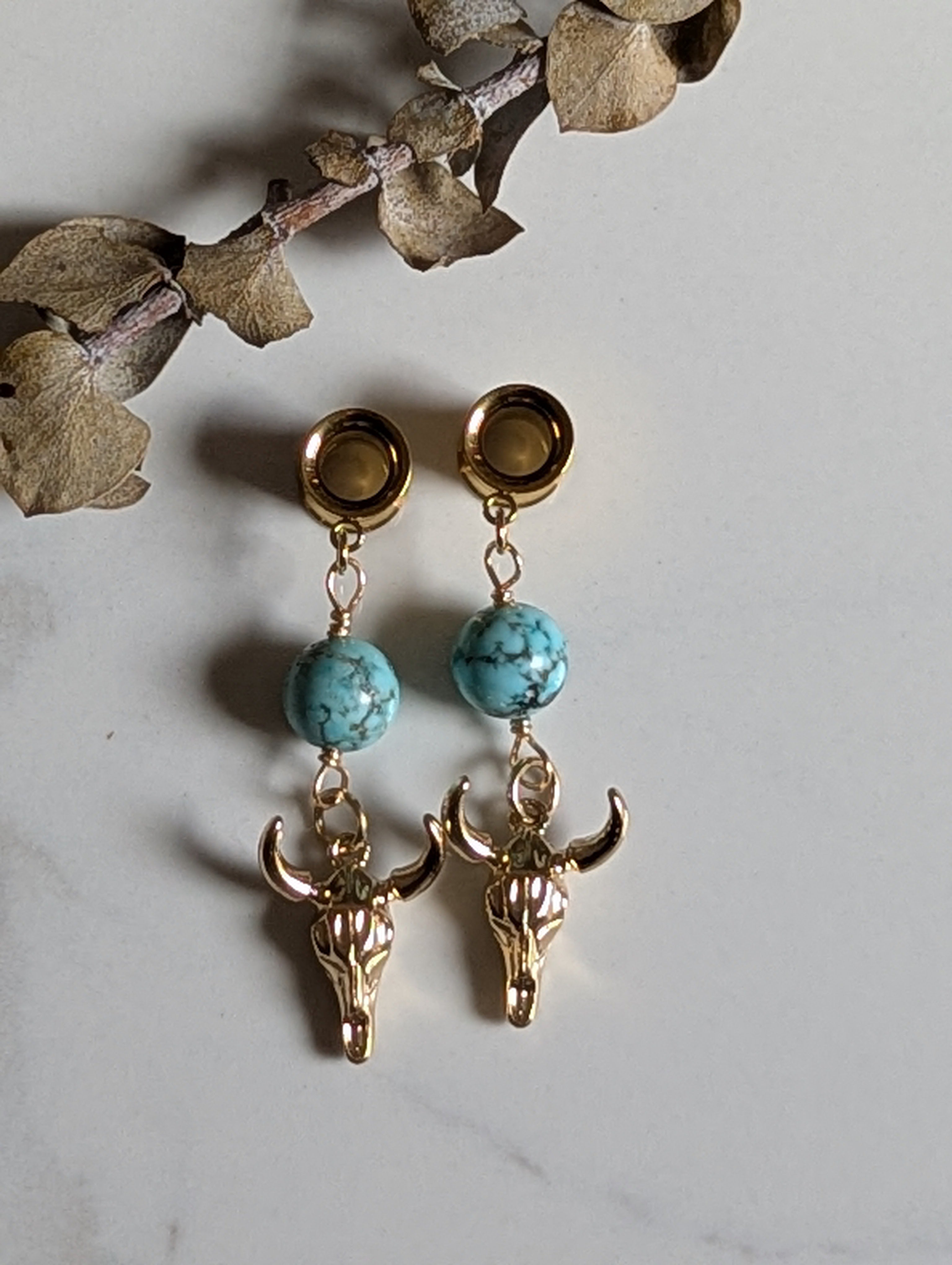 Western cow skull dangle gauges
