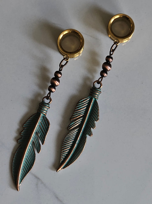 Antique style feather dangle gauges