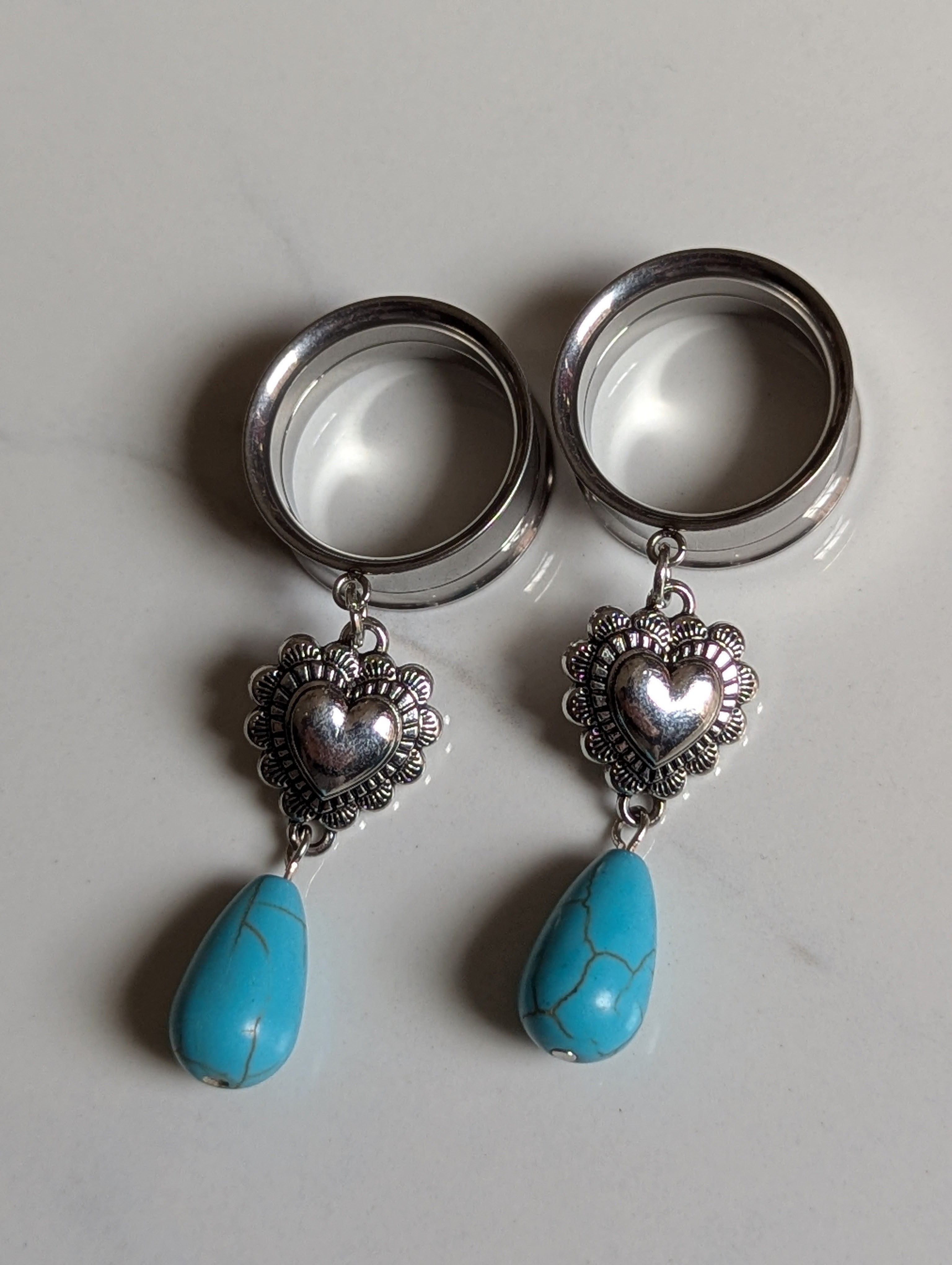 Turquoise drop dangle gauges