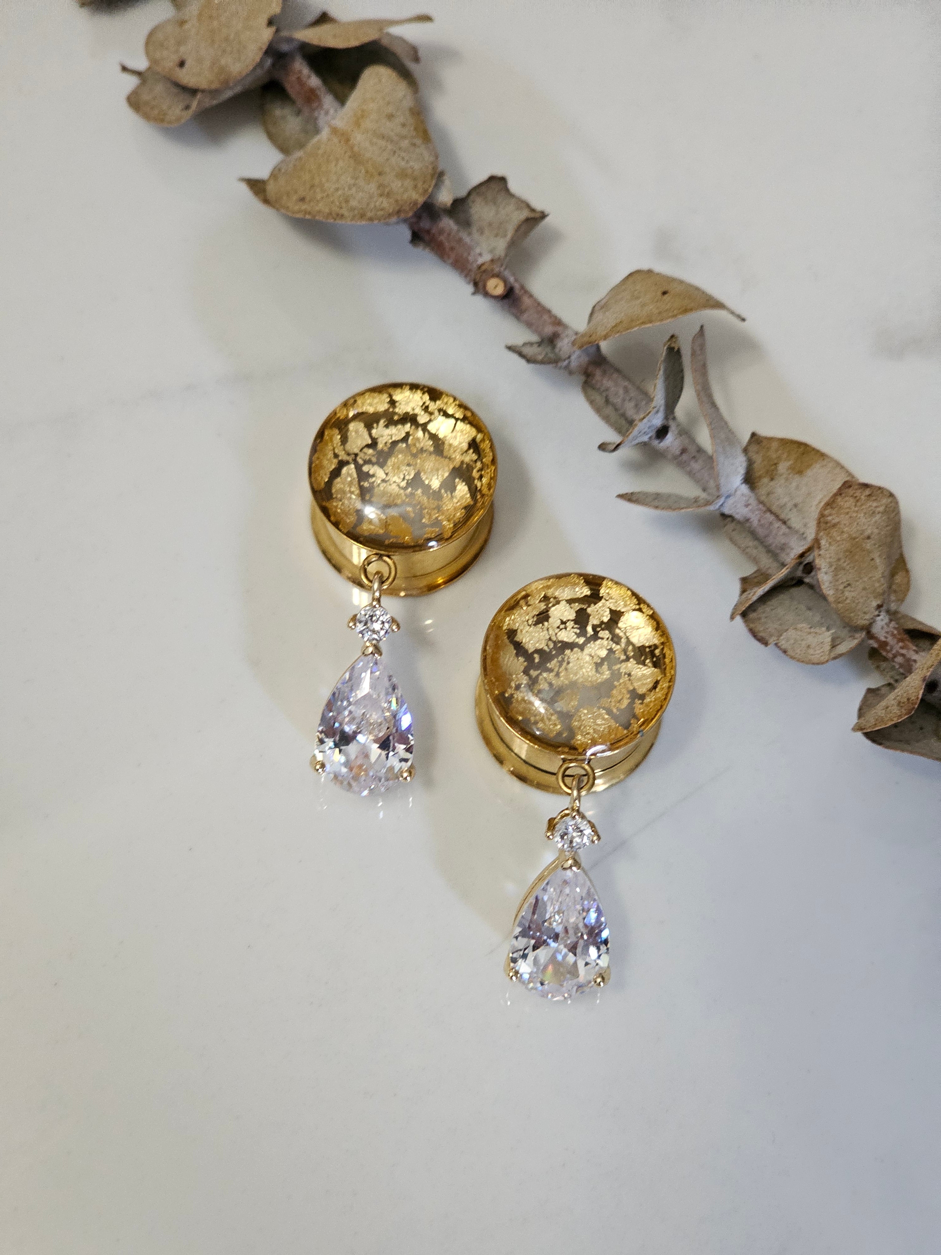 Crystal drop bridal dangle gauges