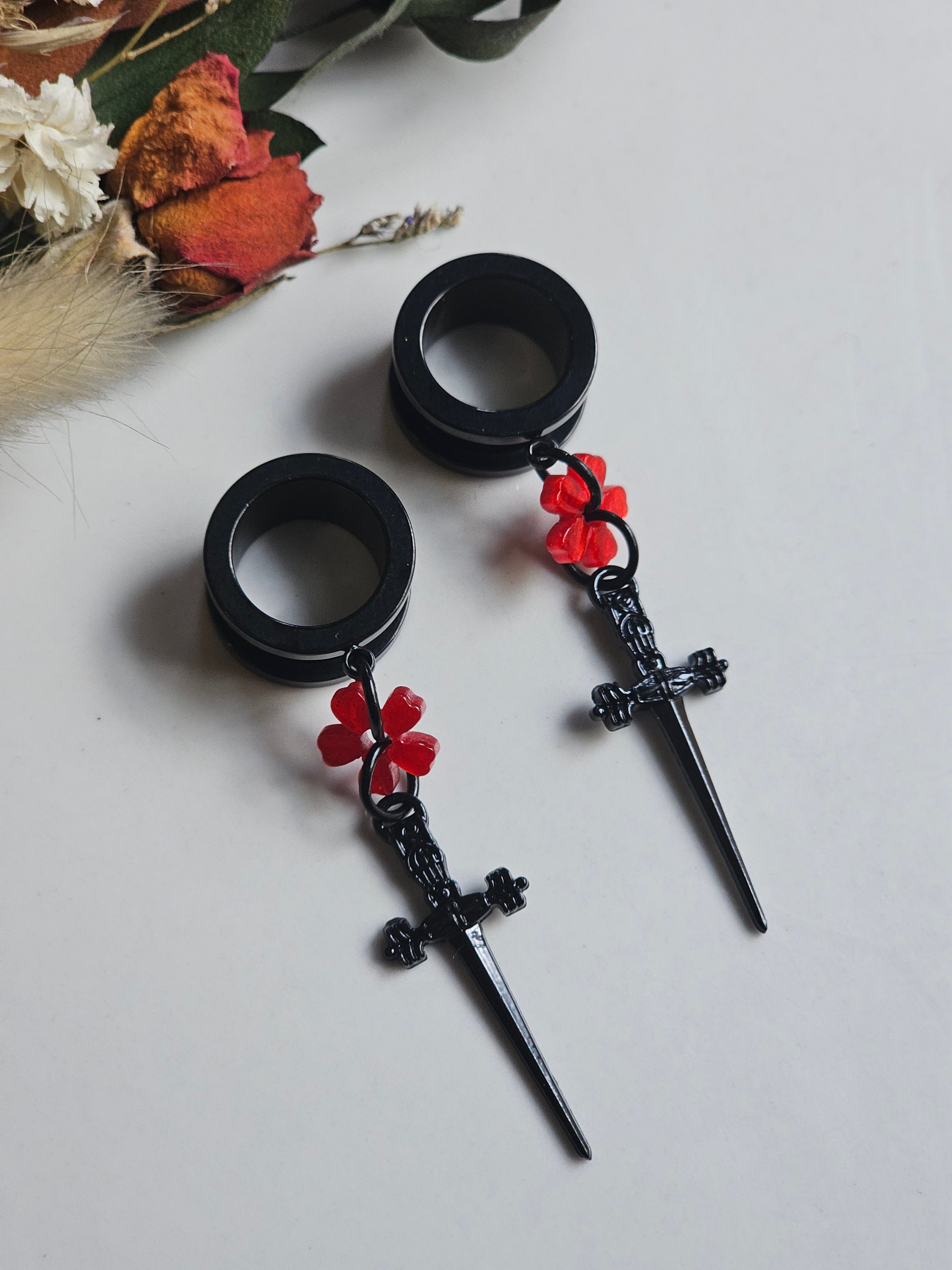 Dagger and Sakura flower dangle gauges