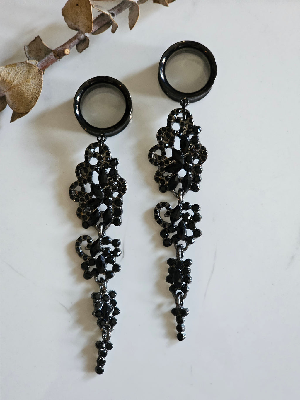 Black long bridal dangle gauges