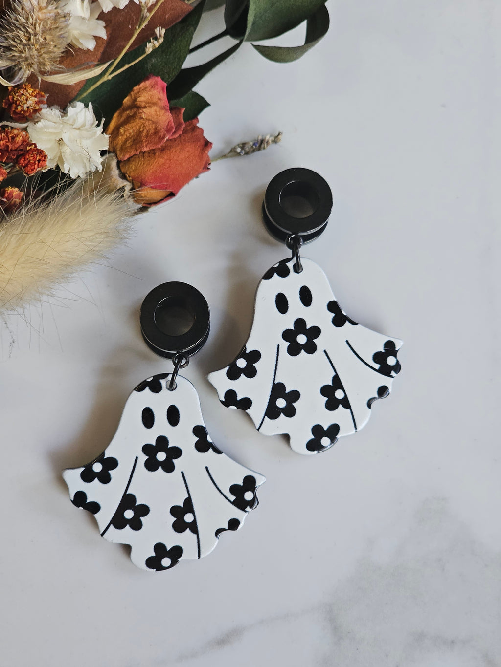 Girly Halloween Ghost dangle gauges